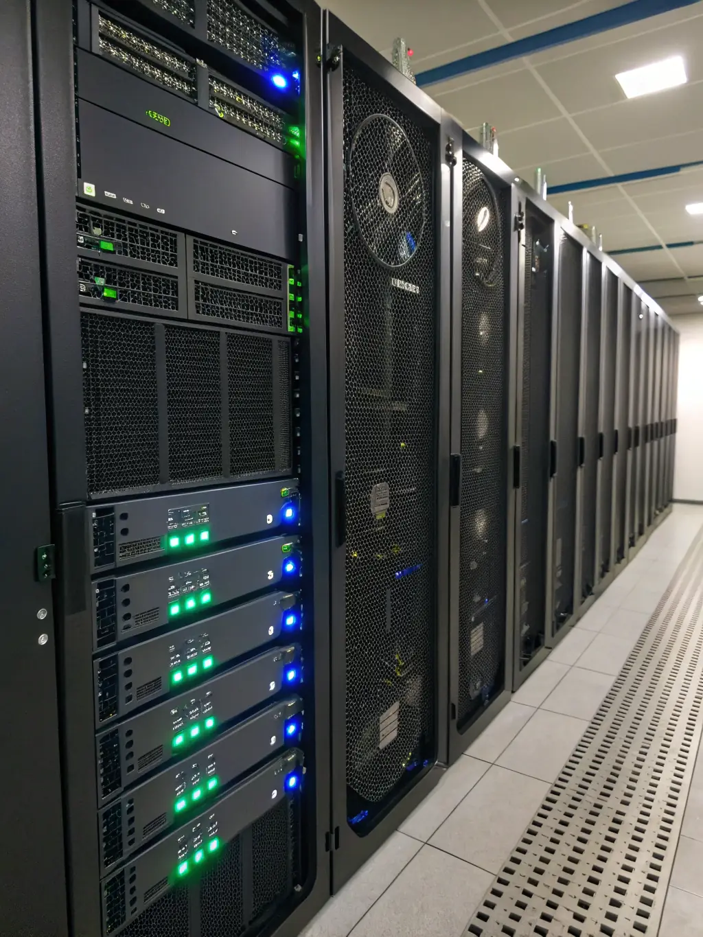 A server room filled with blinking lights and well-organized racks, symbolizing the robust IT infrastructure managed by DRC SERVICES & CO LIMITED.